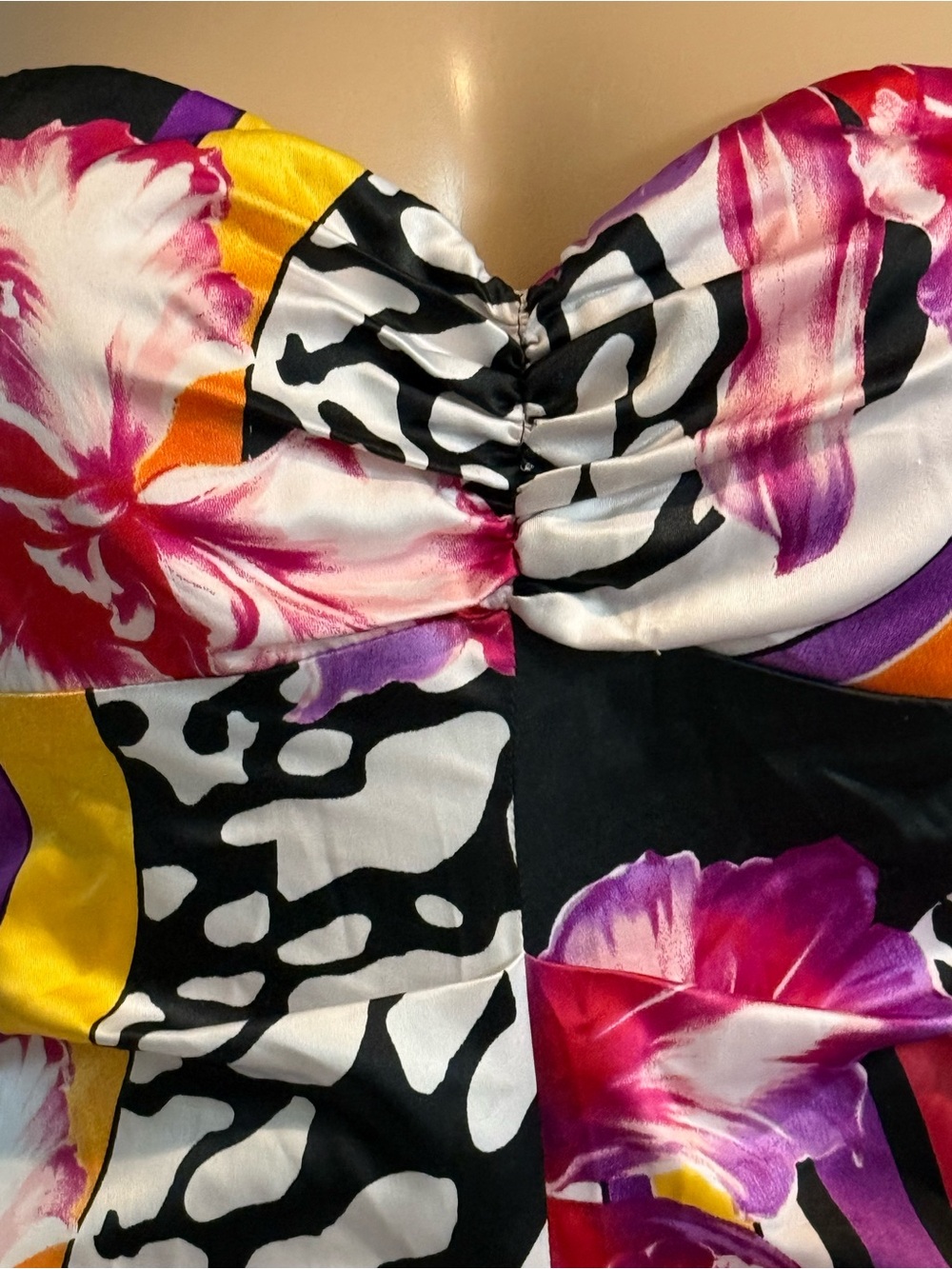 Vintage Y2K Cache Dress Size 6 Satin Floral Ruched Mermaid Maxi Event Formal - Picture 6 of 16